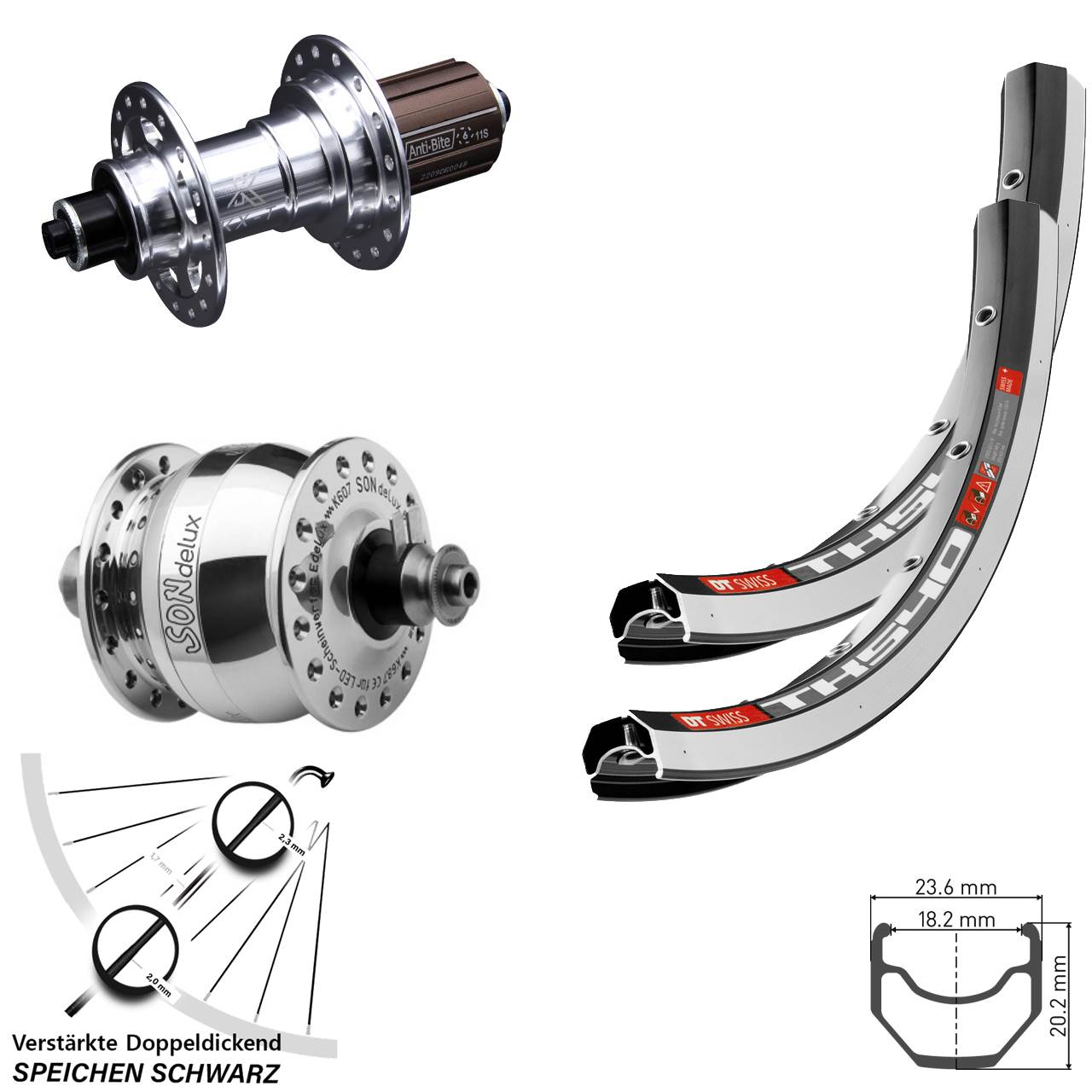 Laufradsatz 28 Zoll DT Swiss TK540 KX-T SONdelux poliert 8-12 fach für Schnellspanner