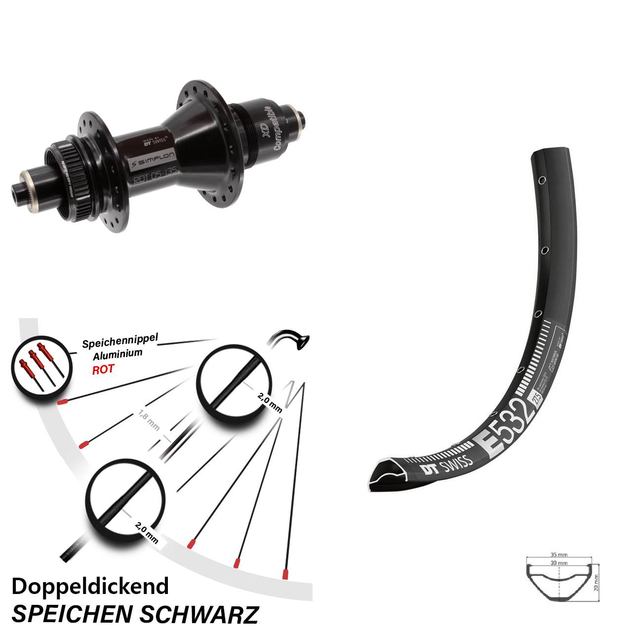 DT Swiss E532-370 27,5 Zoll Centerlock Hinterrad QR XD