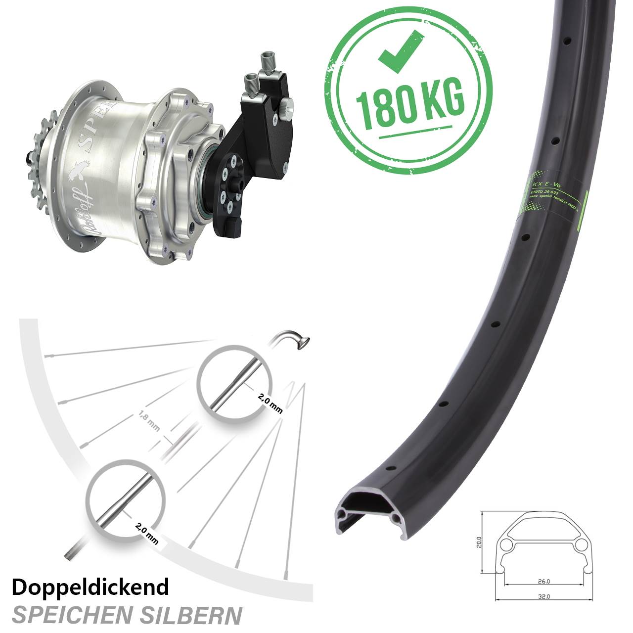 Disc Hinterrrad 26 Zoll KX Evo Rohloff 500/14 CC DB OEM Tandem