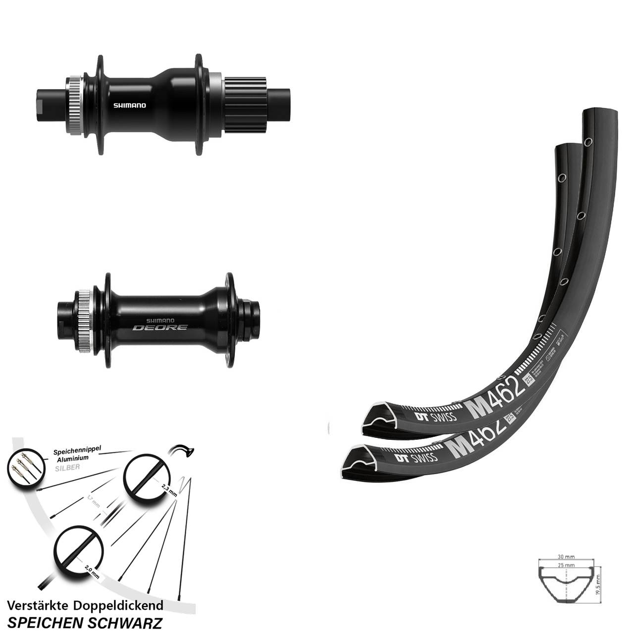 Disc Laufradsatz 15x110 12x148 29 Zoll DT Swiss M462 Shimano FH-TC500-B Deore Micro Spline