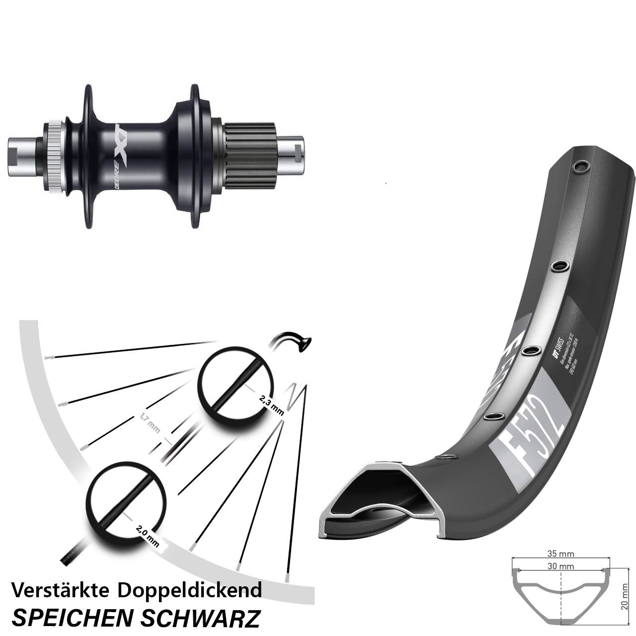 DT Swiss F572 Shimano XT 29 Zoll Hinterrad Centerlock 12x142 Micro Spline