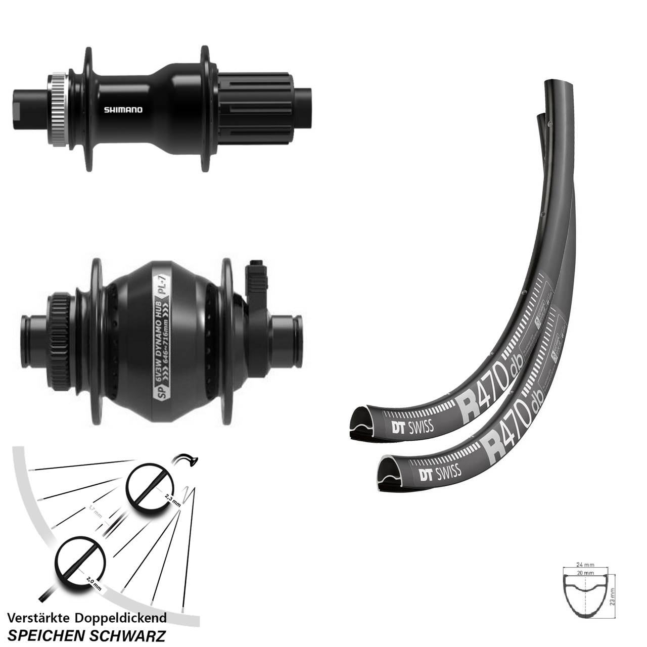 DT Swiss R470 Shimano FH-TC500 Shutter PL-7 28 Zoll Disc Laufradsatz 12x100/142 11-12 fach