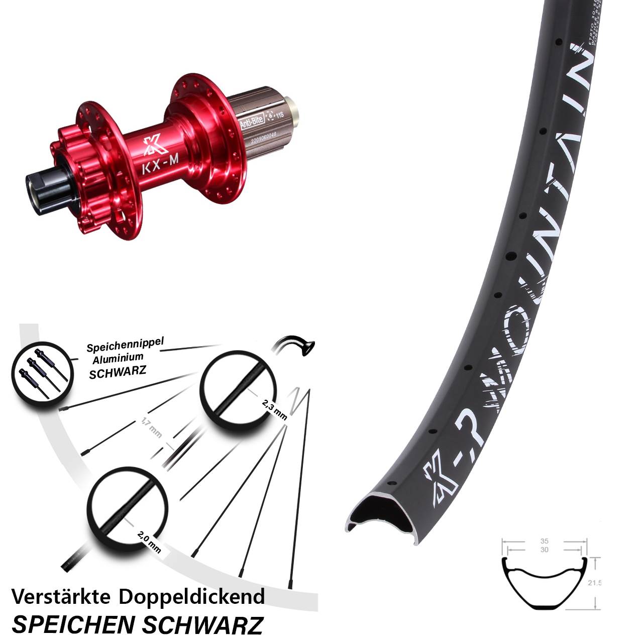Disc Laufrad 27,5 Zoll KX-R Mountain Steckachse rot 8-12 fach HG 12x142