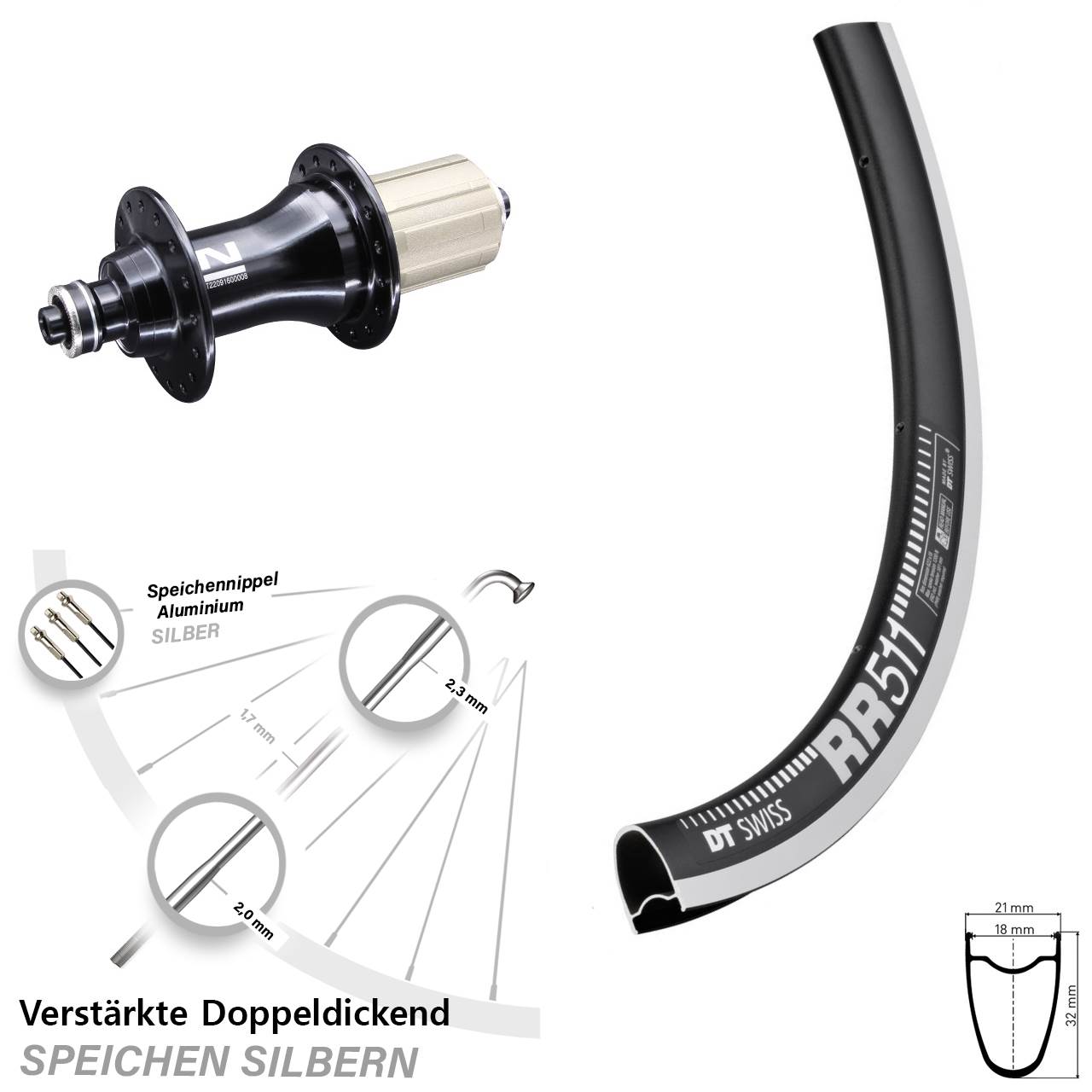 28 Zoll Hinteres Rad DT Swiss RR511 Felgenbremse HG 8-12 fach Novatec F162 5x130 mm