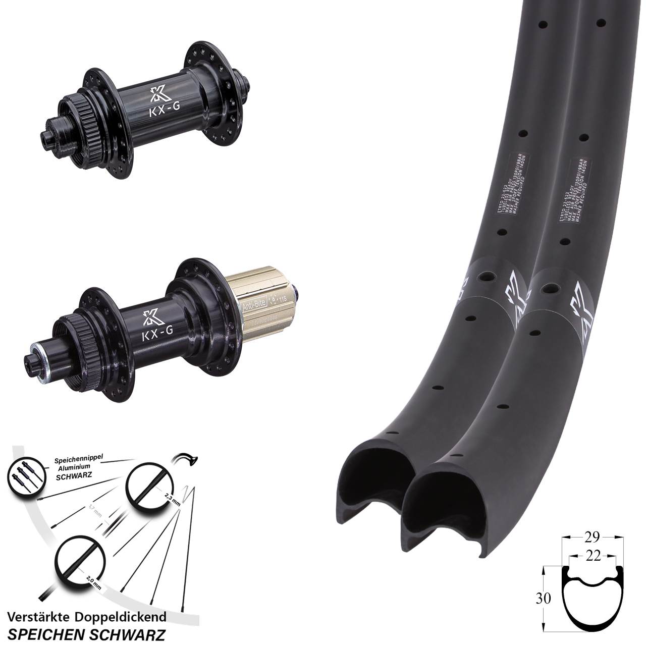 Centerlock Laufradsatz QR 29 Zoll KX-GRC Carbon 8-12 fach