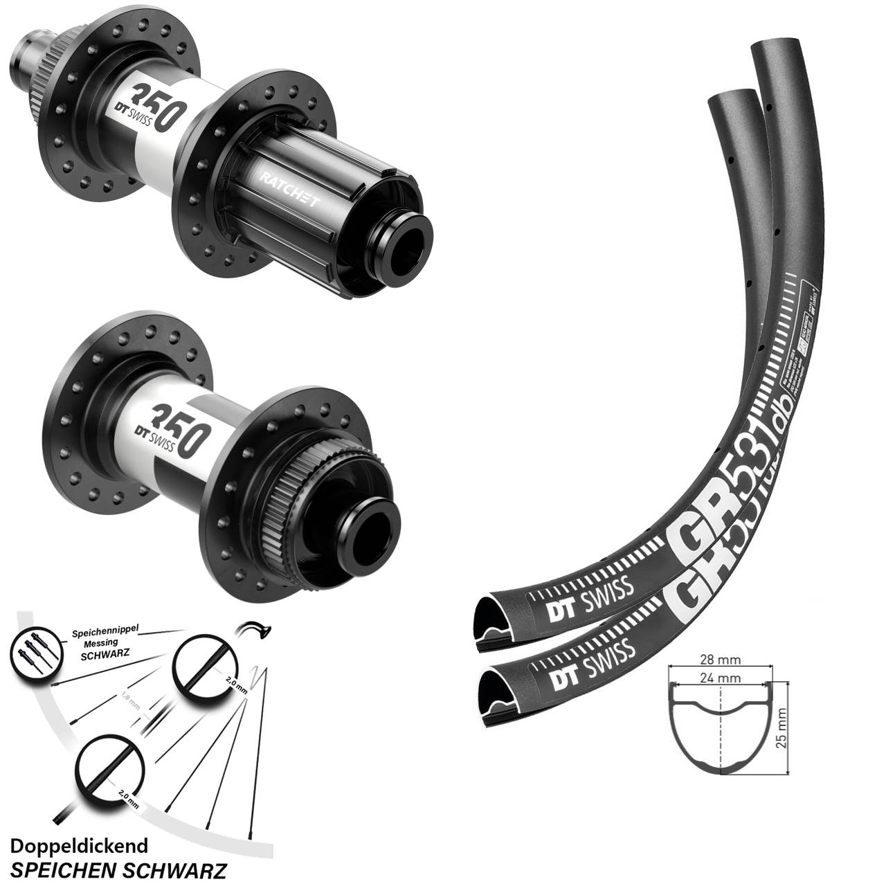 Laufradsatz GR 531 DT Swiss 350 Centerlock 28 Zoll Gravel Steckachse 11-fach