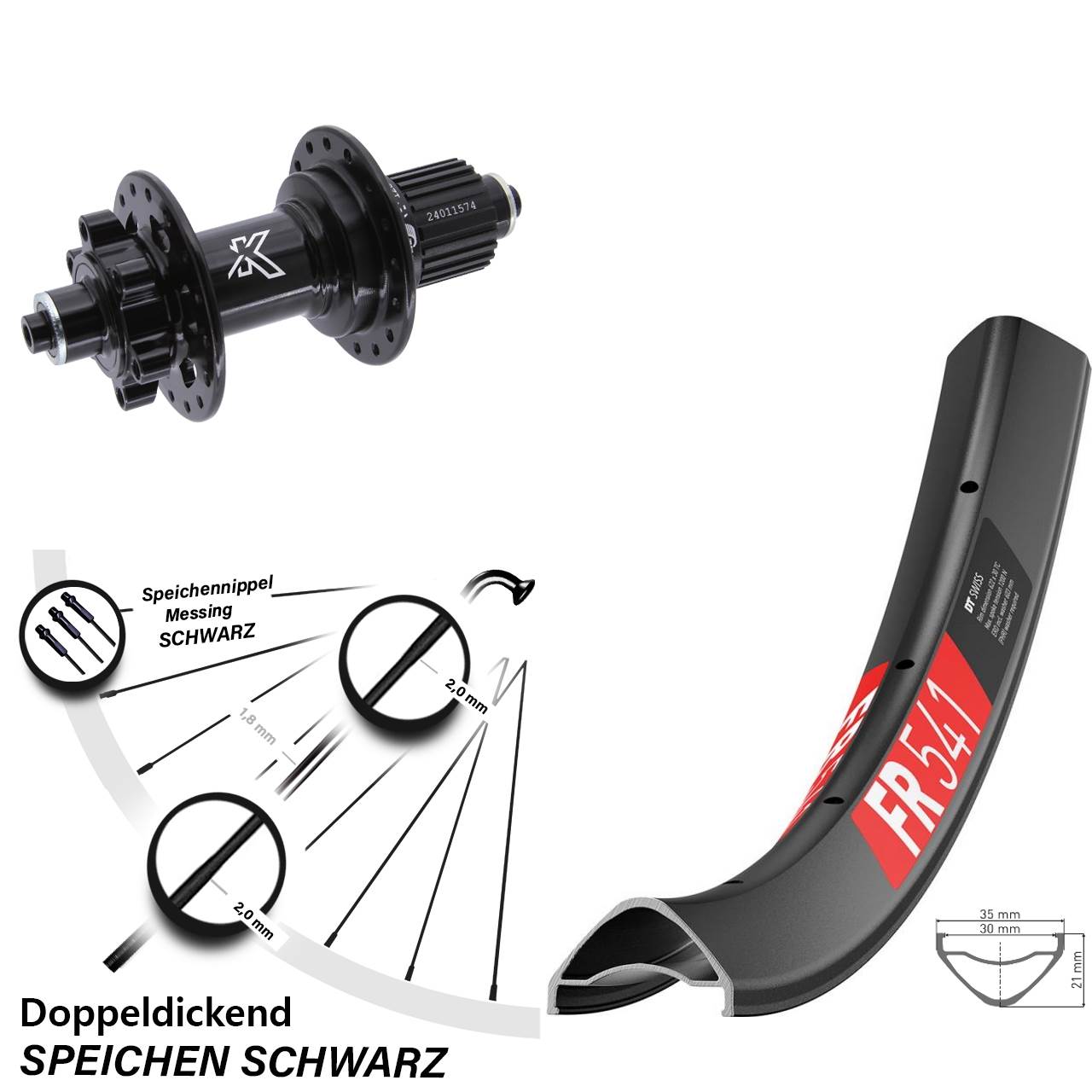 DT Swiss FR541 KX-M 27,5 Zoll Hinterrad 6-Loch für Schnellspanner Micro Spline