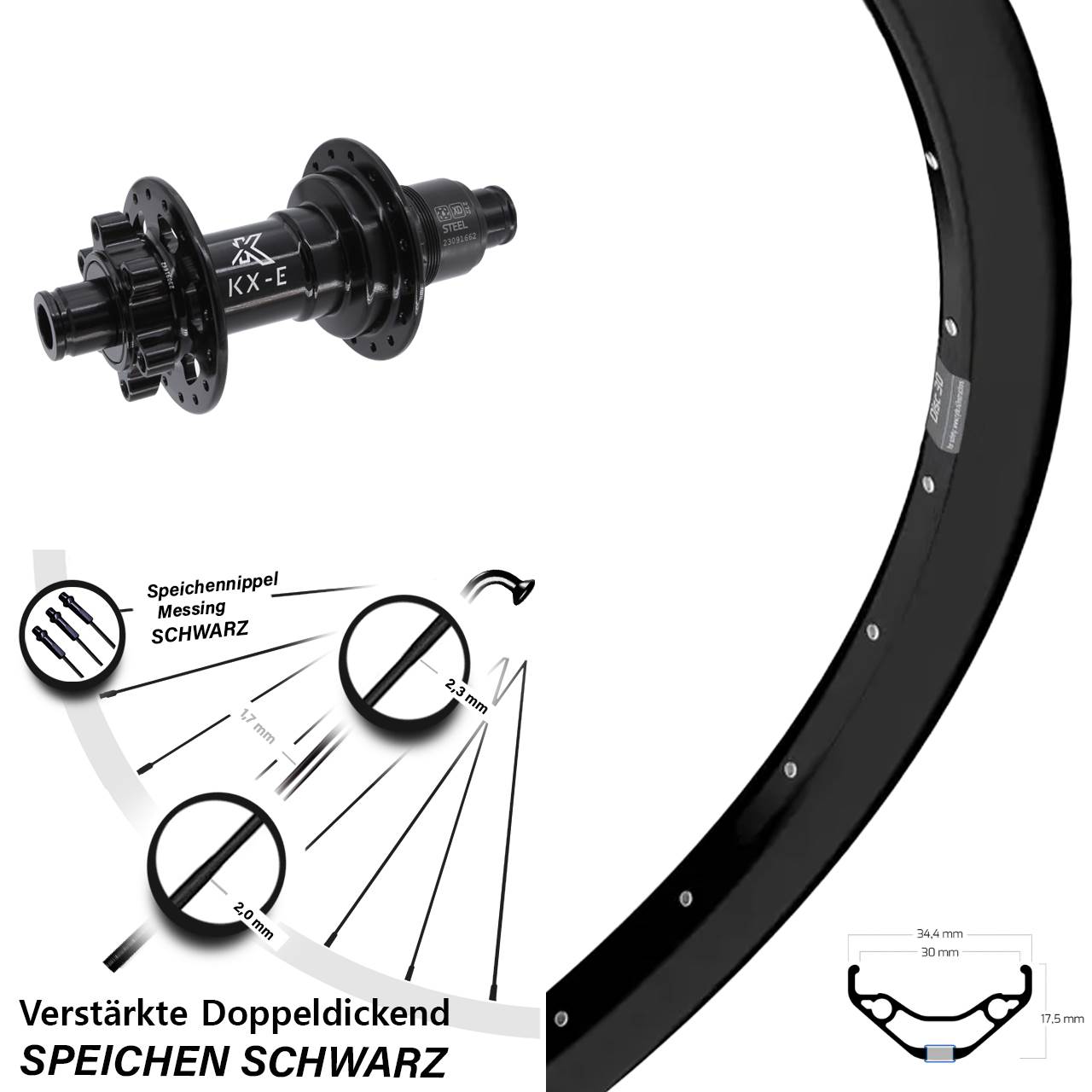 Hinterrad 6-Loch 12x148 27,5 Zoll Ryde Disc 30 KX-E Heavy Duty XD