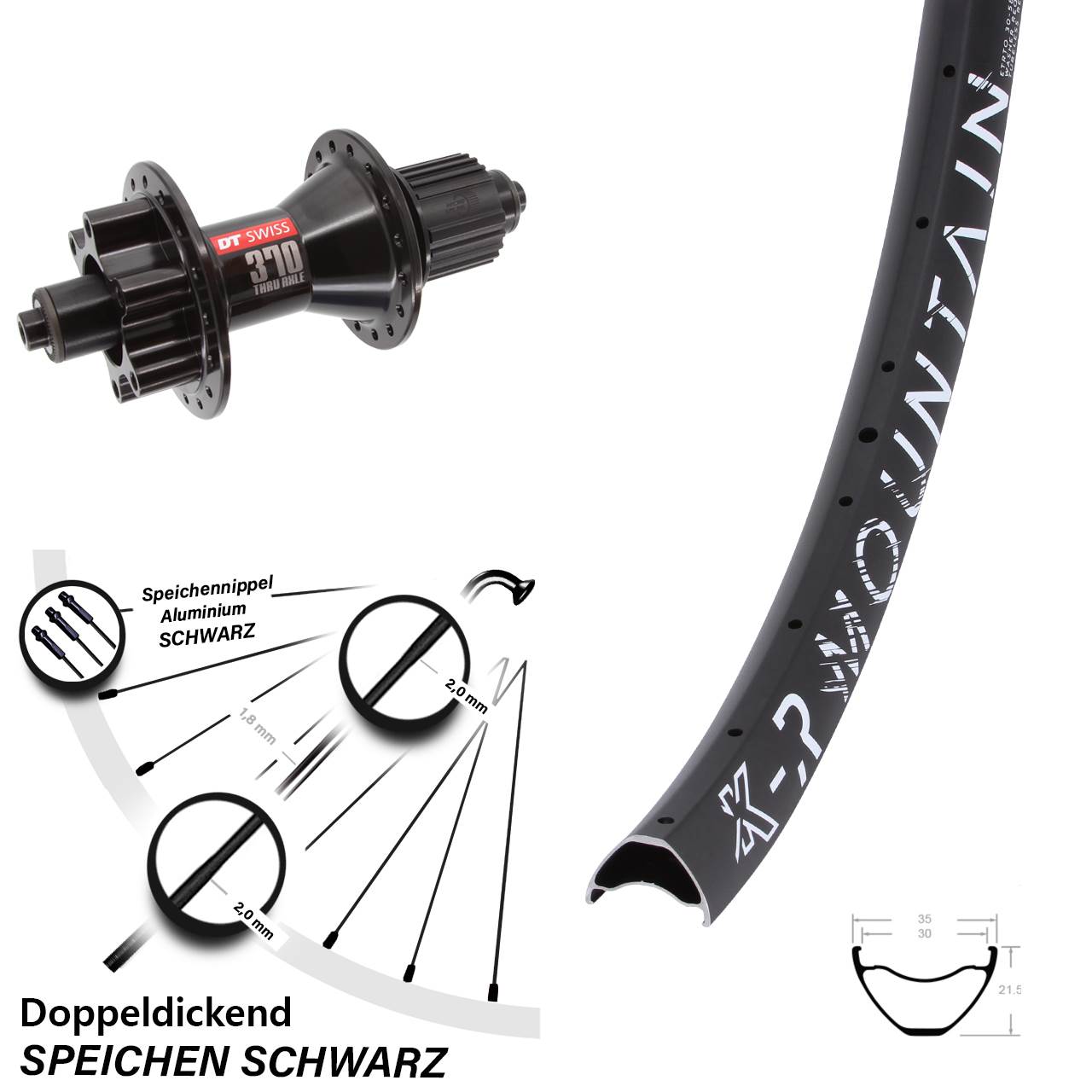 29 Zoll KX-R Mountain DT Swiss 370 Hybrid Disc Hinterrad für Schnellspanner Micro Spline
