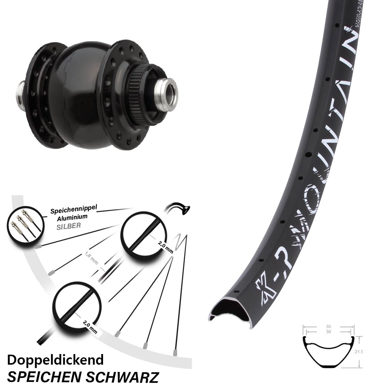 27,5 Zoll KX-R Mountain SONdelux Centerlock Vorderrad mit Nabendynamo 12x100 schwarz