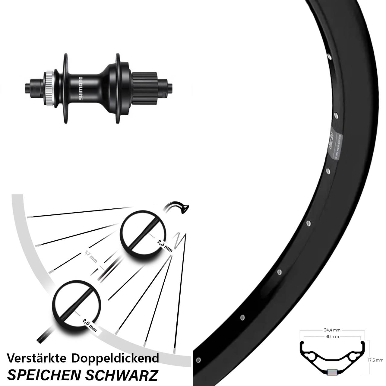 27,5 Zoll Ryde Disc 30 Shimano FH-MT500 Laufrad für Schnellspanner Micro Spline