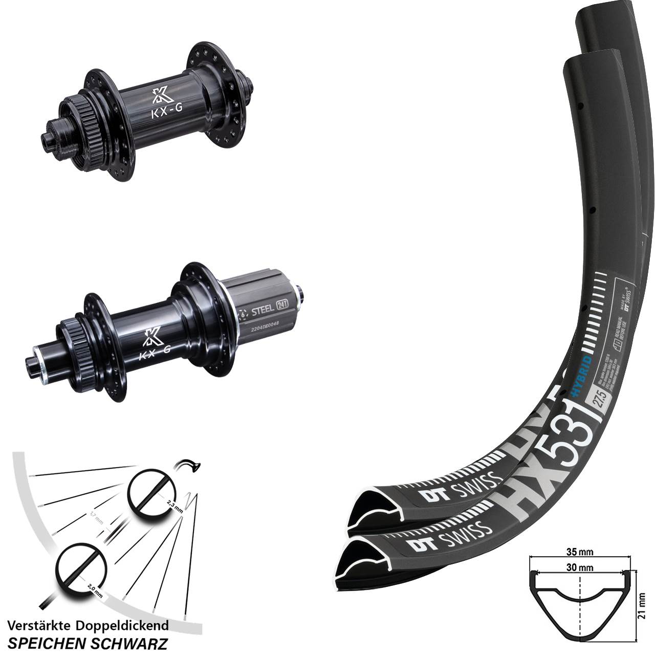 DT Swiss HX531 KX-GS 27,5 Zoll Centerlock Laufradsatz QR 8-12 fach