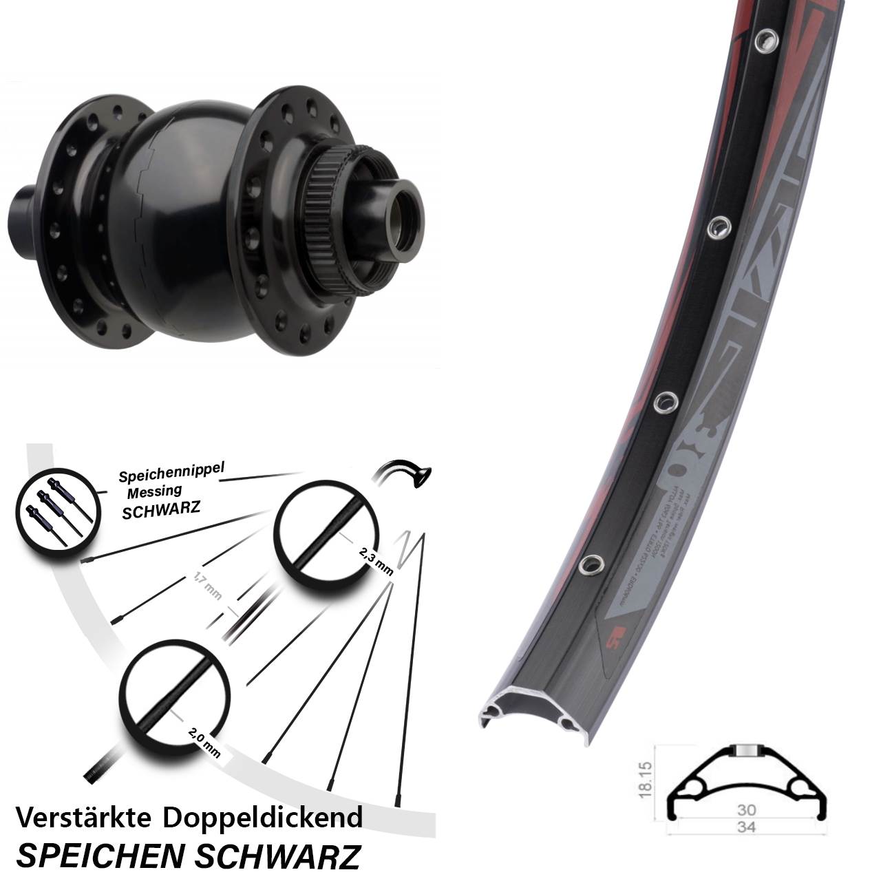 29 Zoll Rodi TRYP 30 SON 28 Centerlock Vorderrad mit Nabendynamo 15x110 Boost