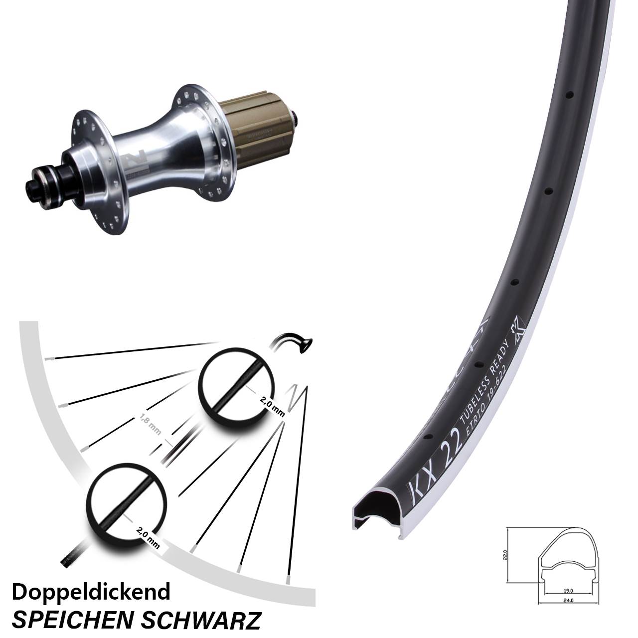 28 Zoll KX 22 OS Novatec F162 Hinterrad für Schnellspanner 8-12 fach