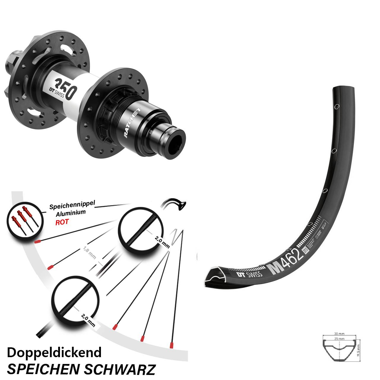 Hinterrad 27,5 Zoll DT Swiss M 462 350 6-Loch XD 12x148