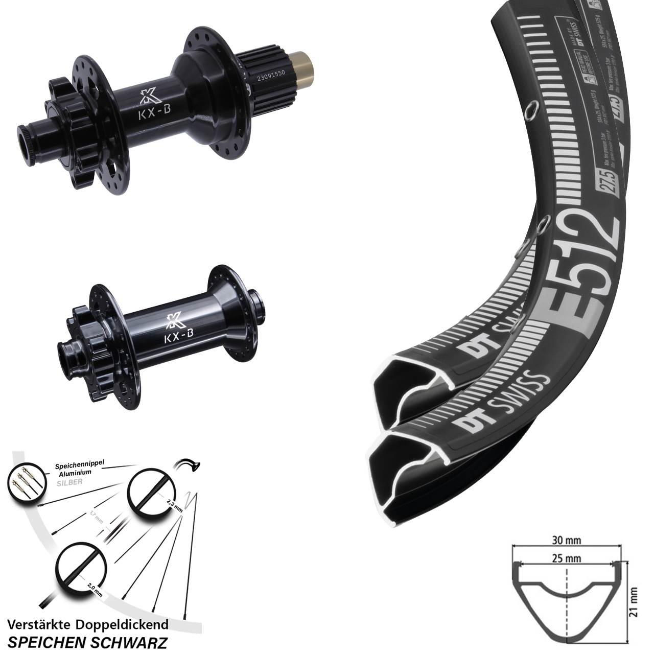 Laufradsatz 6-Loch 15x110 12x148 29 Zoll DT Swiss E512 KX-B Shimano Micro Spline