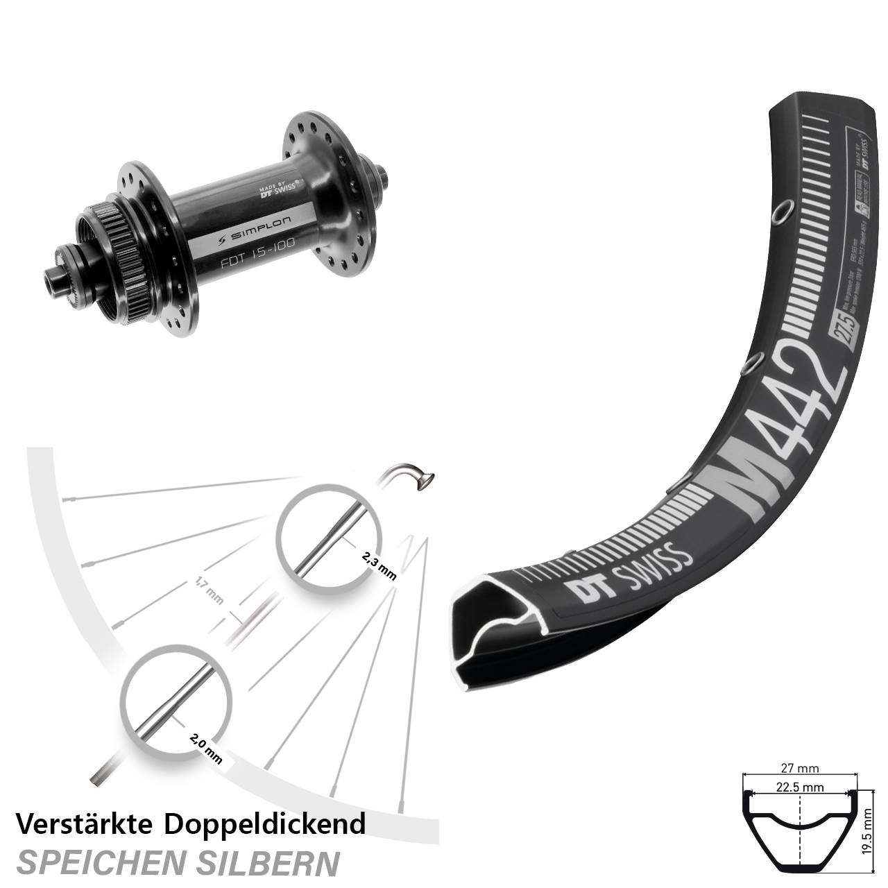 DT Swiss M 442-370 28 Zoll Disc Laufrad für Schnellspanner