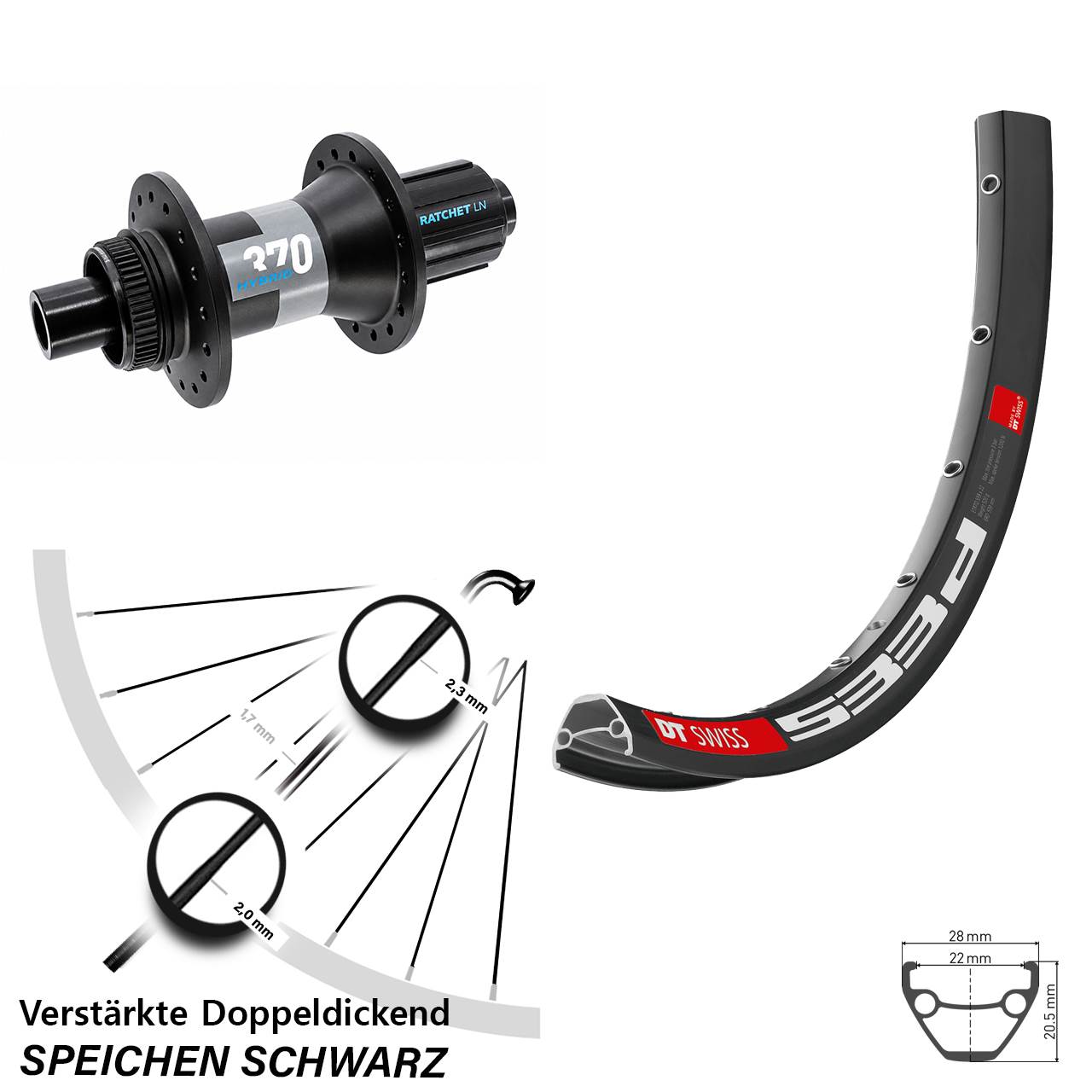 29 Zoll DT Swiss 533d 370 Hybrid Hinterrad Centerlock 12x148 8-11 fach