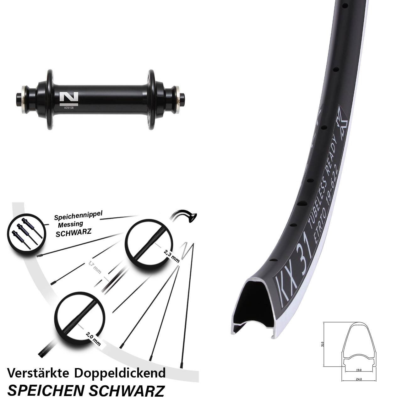 28 Zoll KX 31 Novatec A291 Vorderrad QR