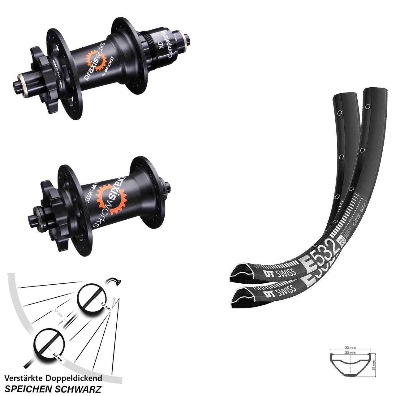 29 Zoll DT Swiss E532-350 Disc Laufradsatz für Schnellspanner XD 11-12 fach