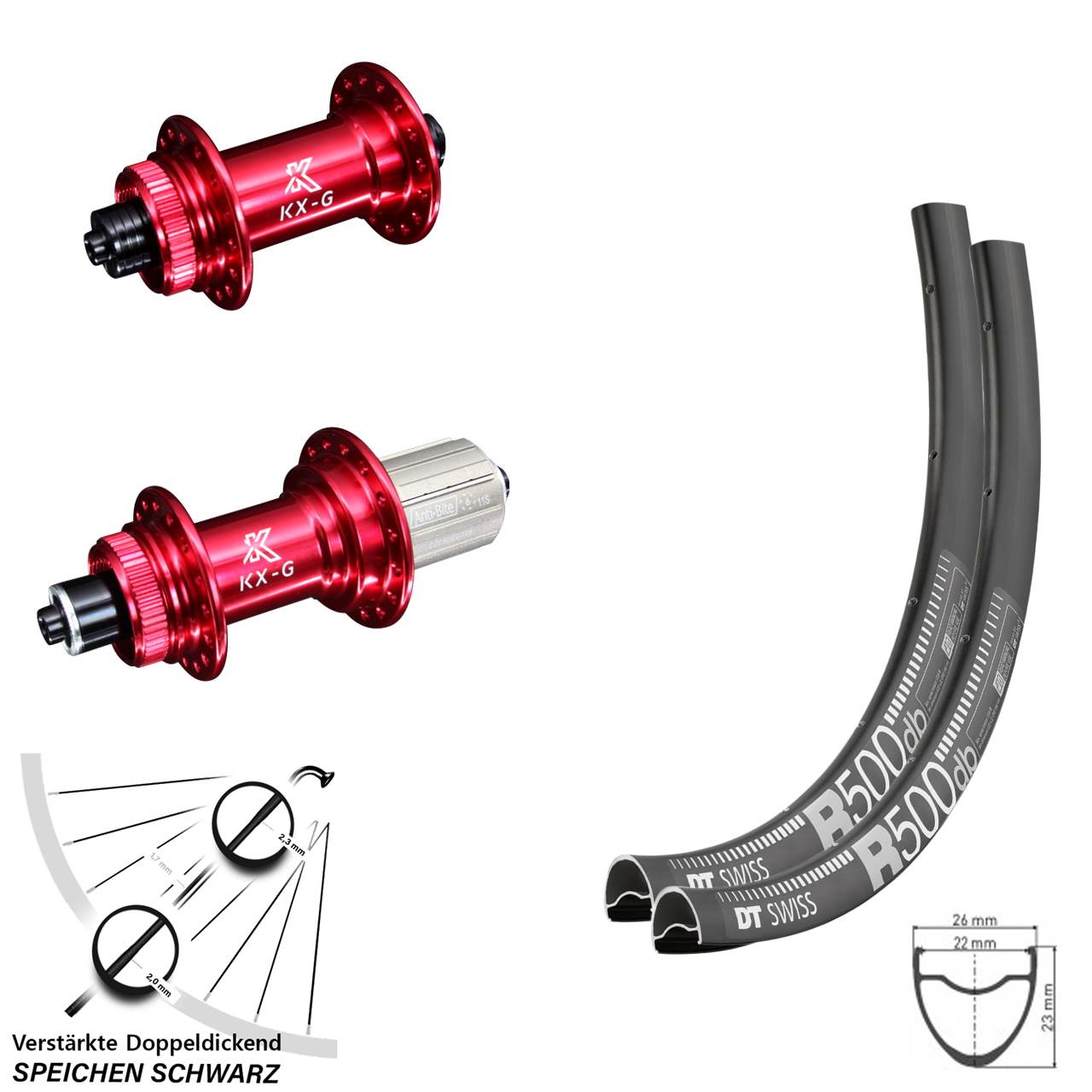 Disc Laufradsatz QR 29 Zoll DT Swiss R 500 KX-G rot 8-12 fach HG