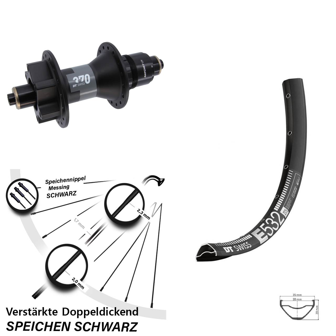 Disc Laufrad für Schnellspanner 27,5 Zoll DT Swiss E 532-370 SRAM XD
