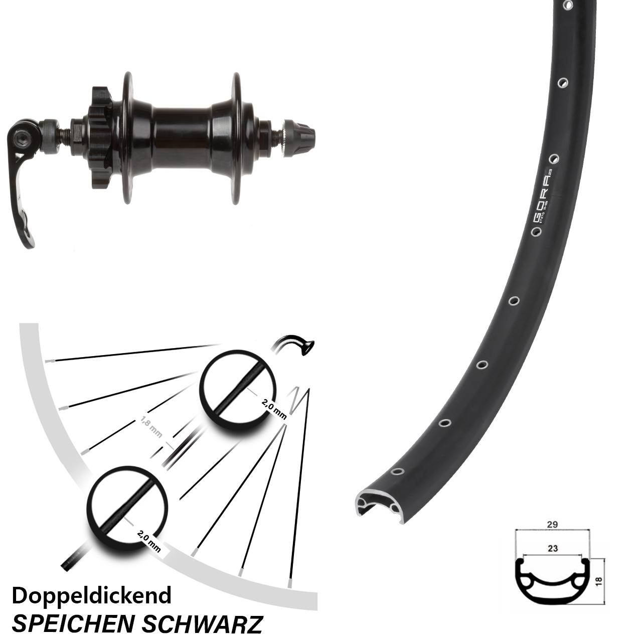 Vorderrad 6-Loch 28-29 Zoll Gora 23 Novatec QR