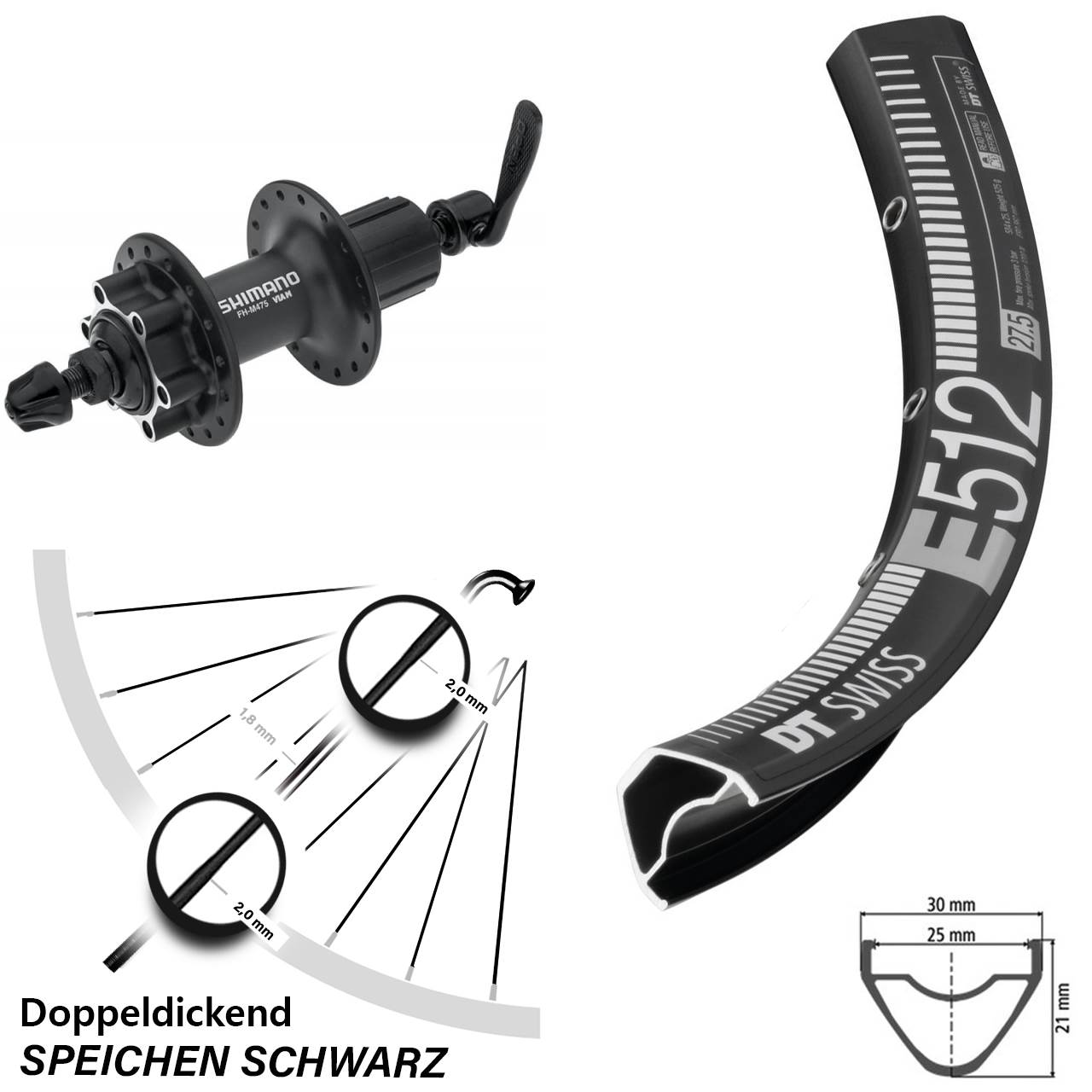 DT Swiss E 512 27,5 Zoll Hinterrad Shimano Alivio