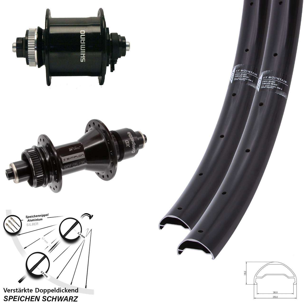 Disc Laufrad-Satz QR 29 Zoll KX Mountain DT Swiss 370 Shimano DH-UR700-3D SRAM XD