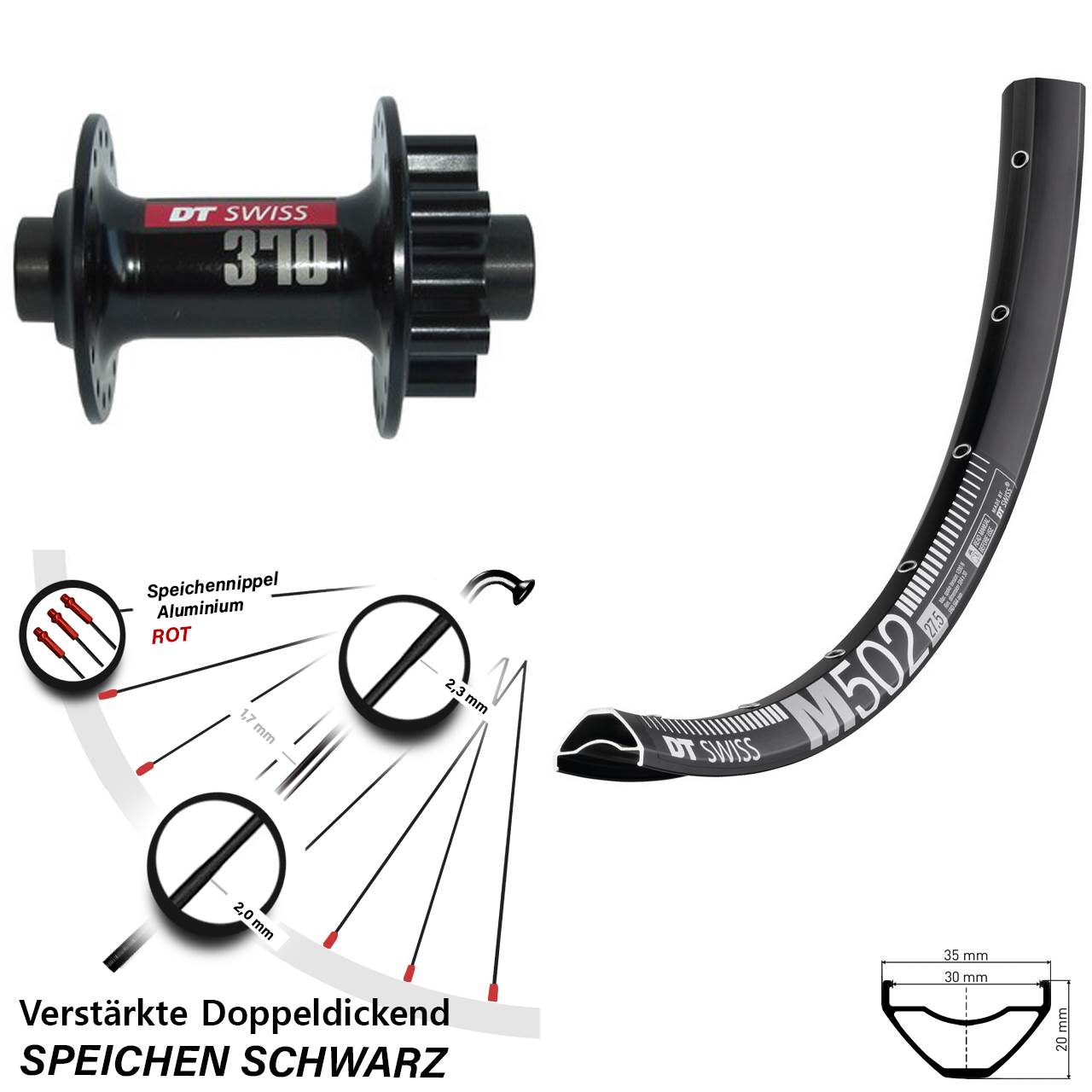 verstärkt M 502 DT Swiss 370 29 Zoll Disc Laufrad 15x100