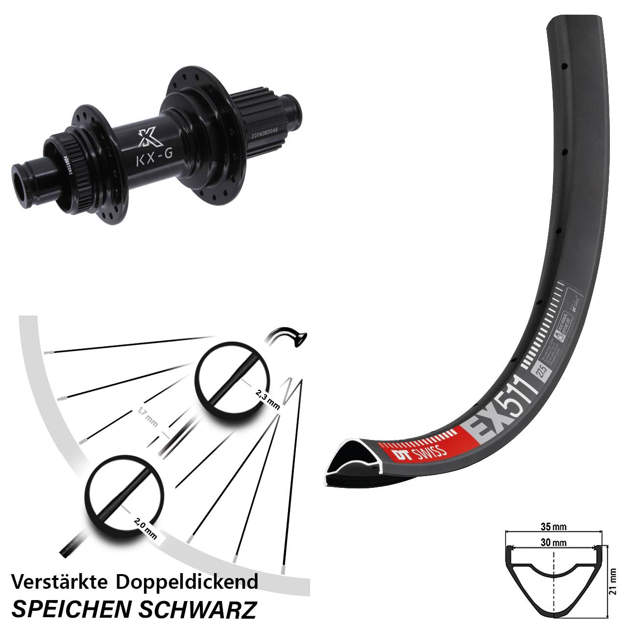 Disc Hinterrad 29 Zoll DT Swiss EX511 KX-GS verstärkt Micro Spline 12x142