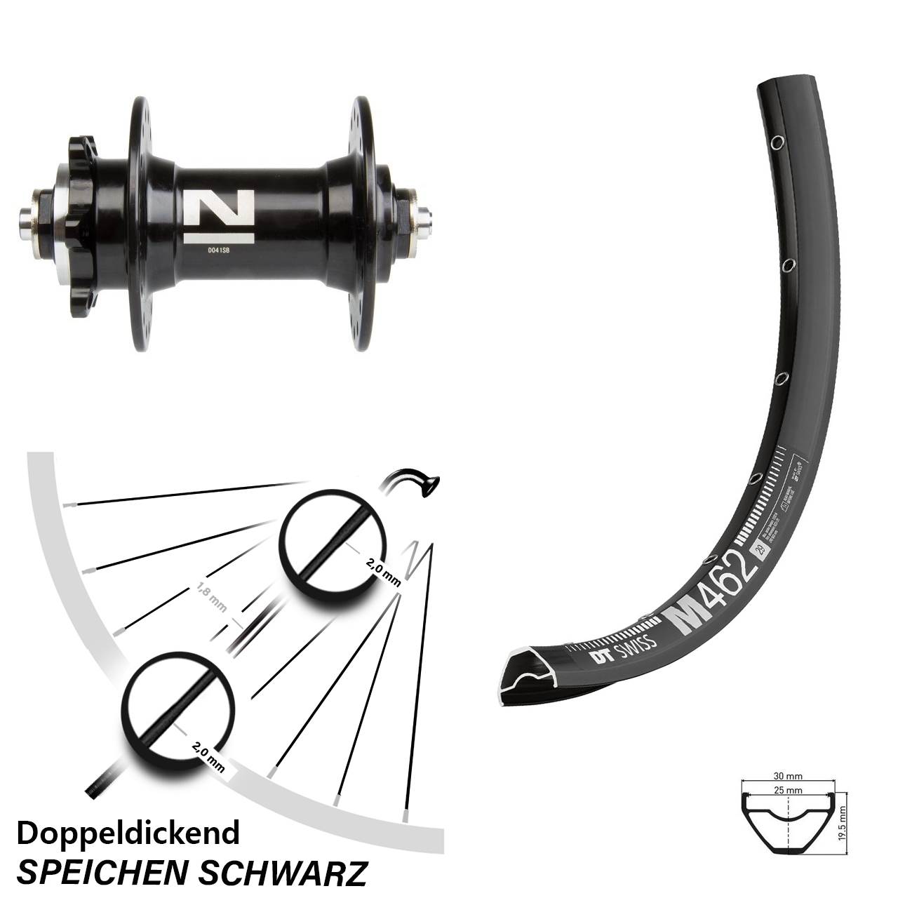 Laufrad 27,5 Zoll DT Swiss M 462 Disc Novatec D041SB schwarz