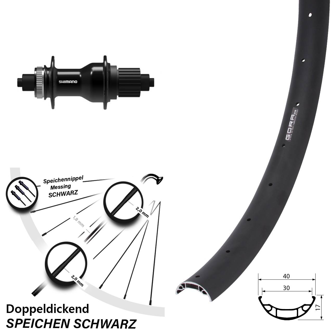 Centerlock Hinterrad QR 27,5 Zoll Gora 35 Shimano FH-QC500 Shimano Micro Spline