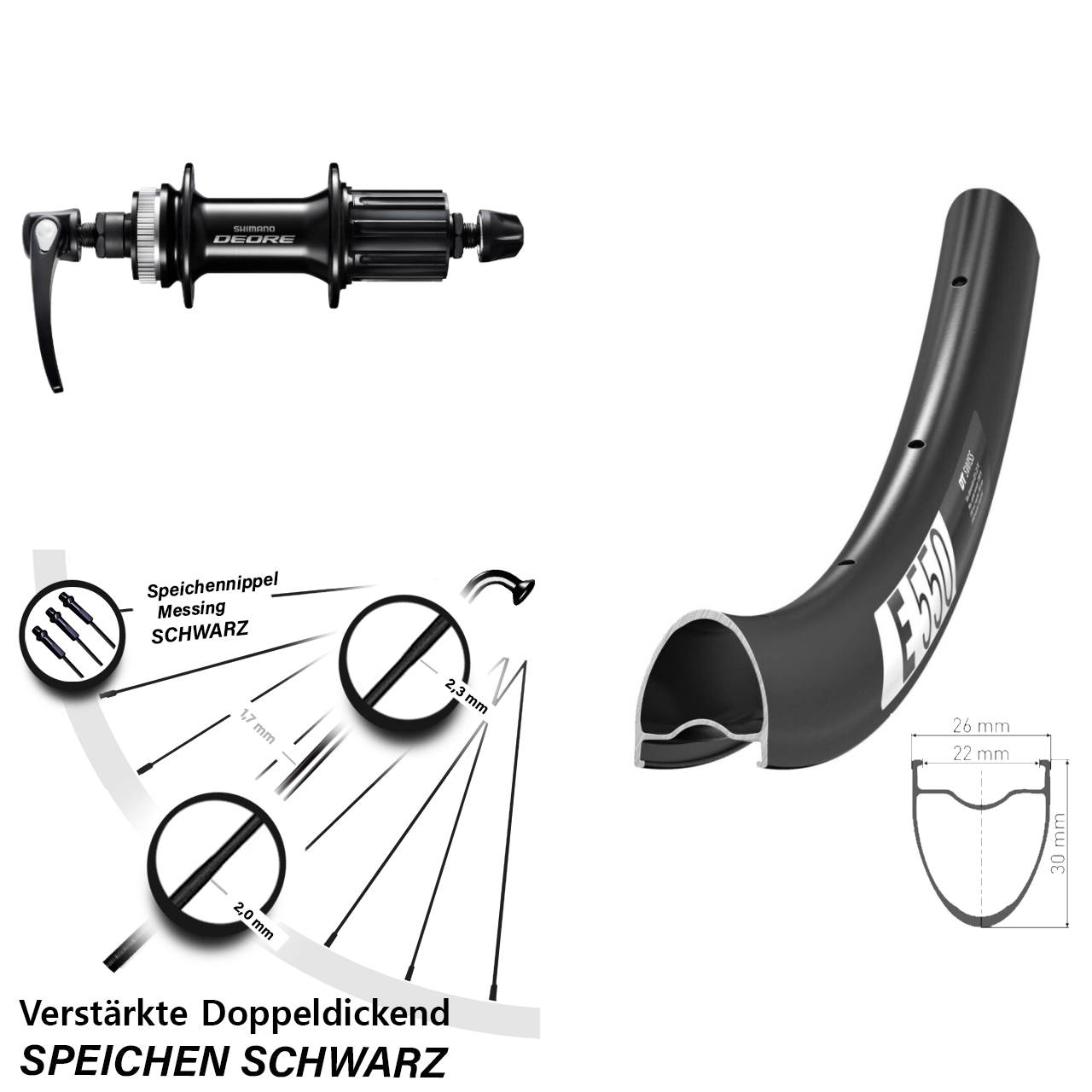 28 Zoll DT Swiss E550 Shimano Deore Centerlock Hinterrad 5x135 8-11 fach HG