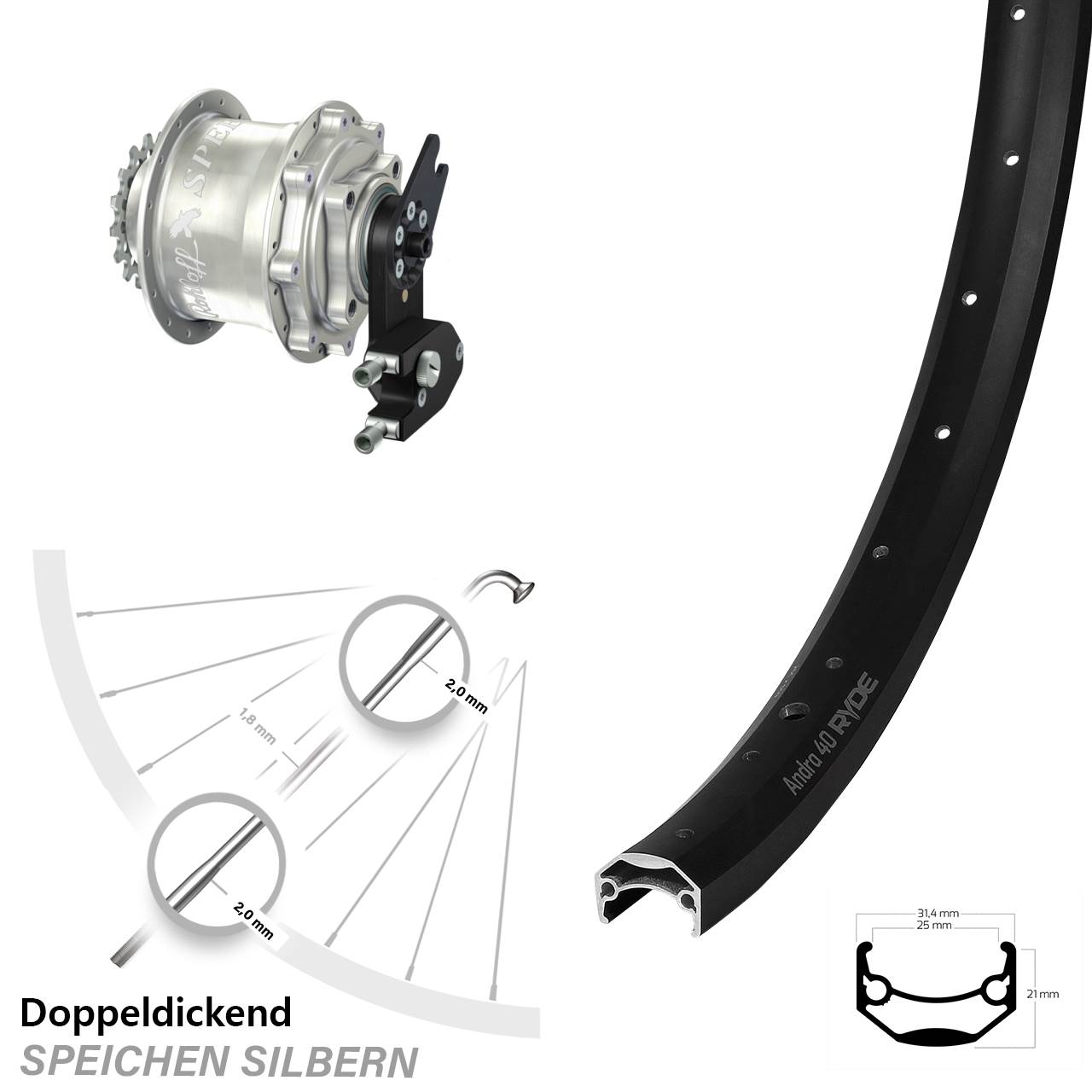27,5 Zoll Hinterrad Ryde Andra 40 Disc mit Rohloff Speedhub CC OEM2 DB