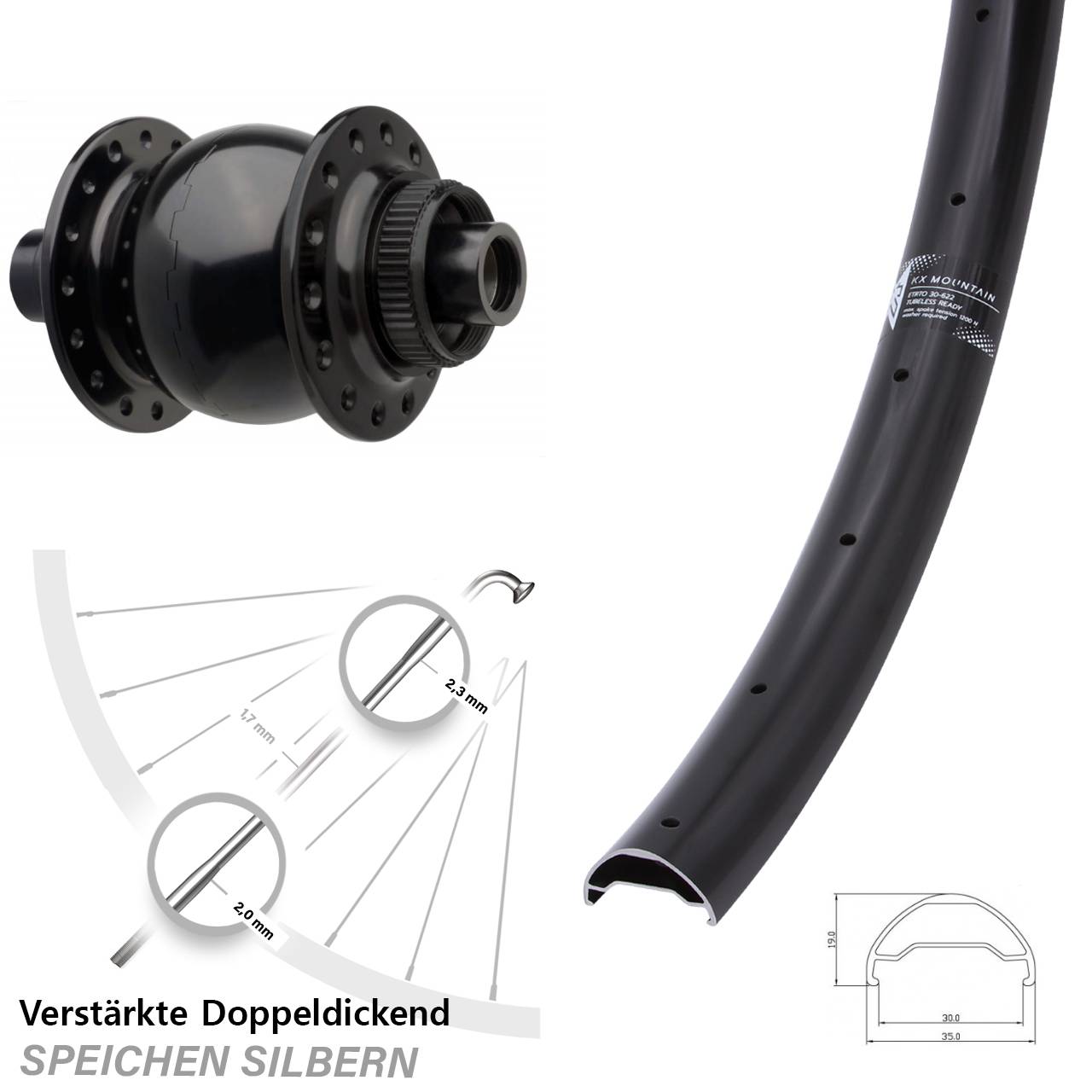 Disc Nabendynamovorderrad 29 Zoll KX Mountain TR SON 28 15x110 Boost
