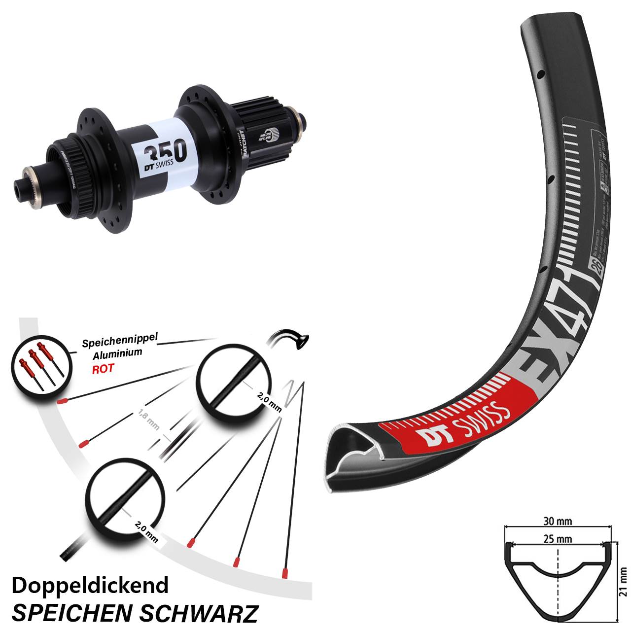 Hinterrad Centerlock für Schnellspanner 26 Zoll DT Swiss EX471-350 Shimano Micro Spline