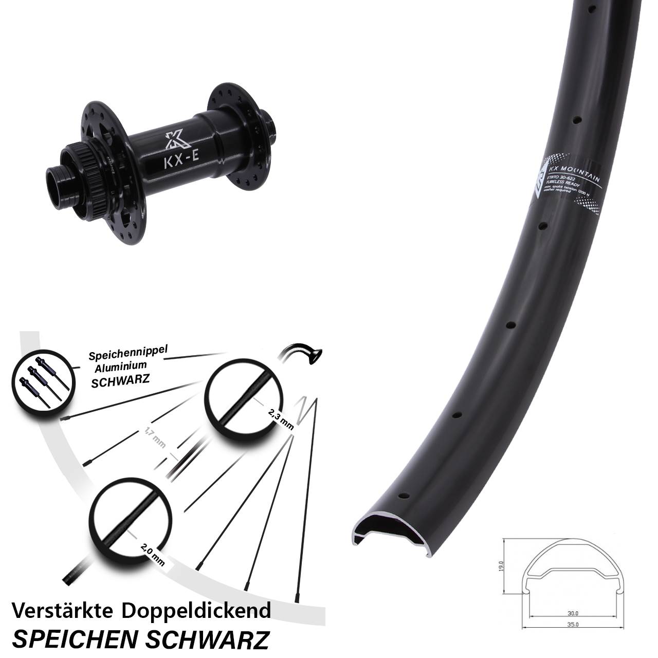 Boost Vorderrad Centerlock 15x110 29 Zoll KX Mountain TR schwarz Heavy Duty