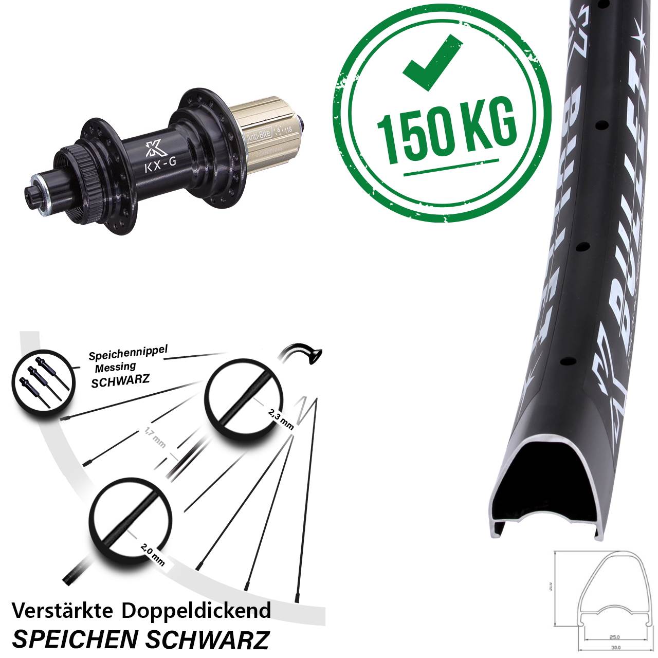 KX-G Bullet OS 28 Zoll Disc Hinterrad QR 8-12 fach HG