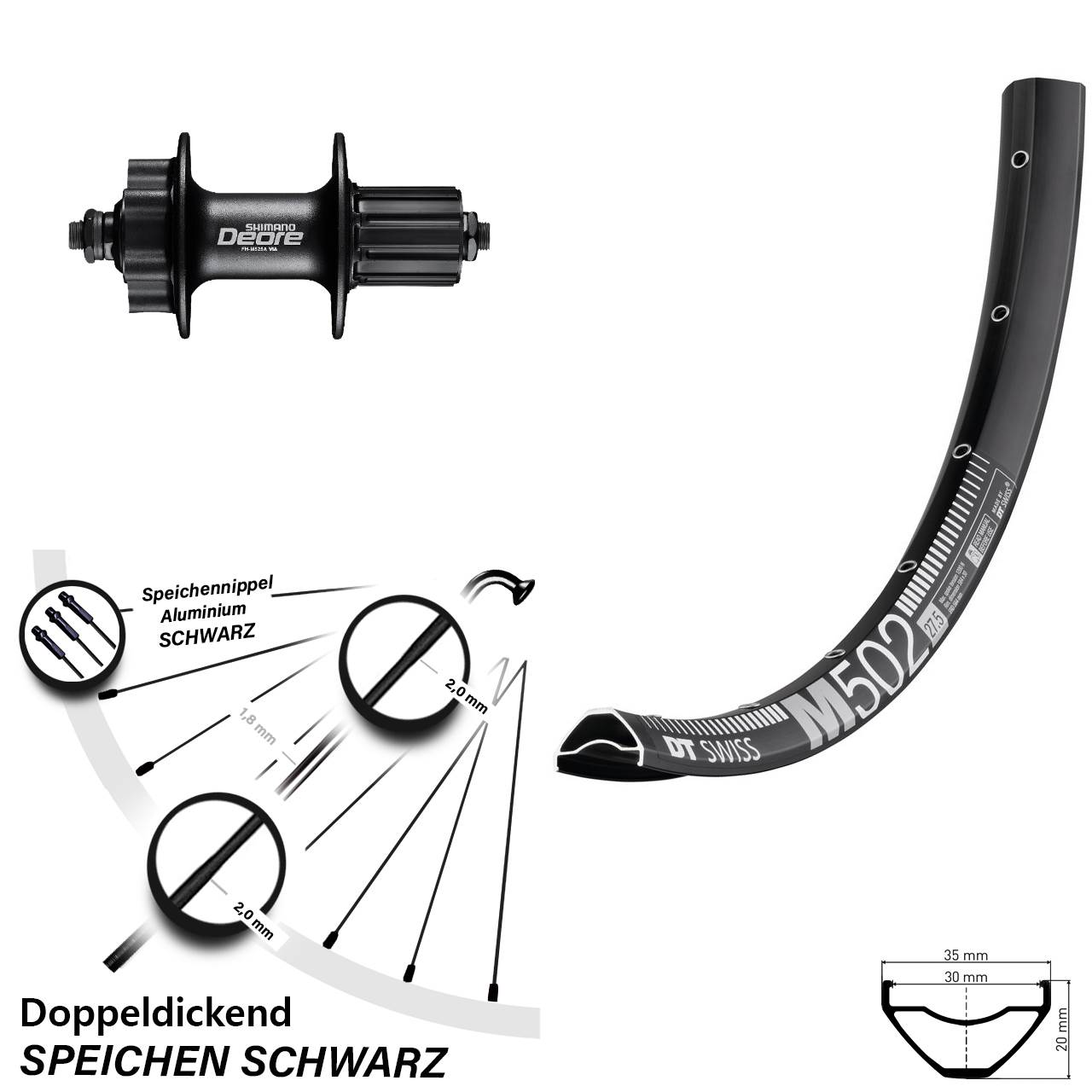 Hinterrad 27,5 Zoll DT Swiss M502 Shimano M525