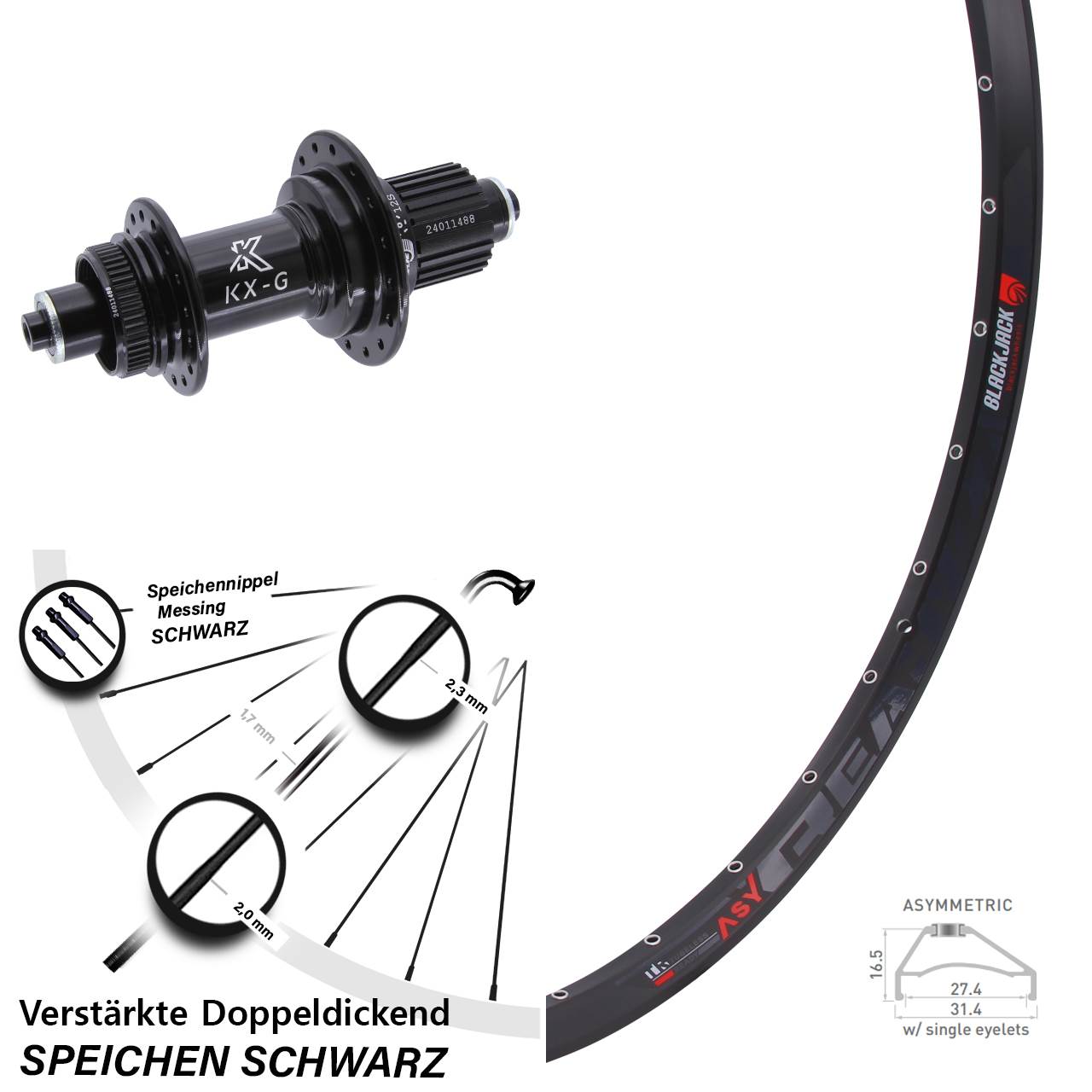 Disc Laufrad 27,5 Zoll Rodi Ready 27 KX-G Shimano Micro Spline für Schnellspanner