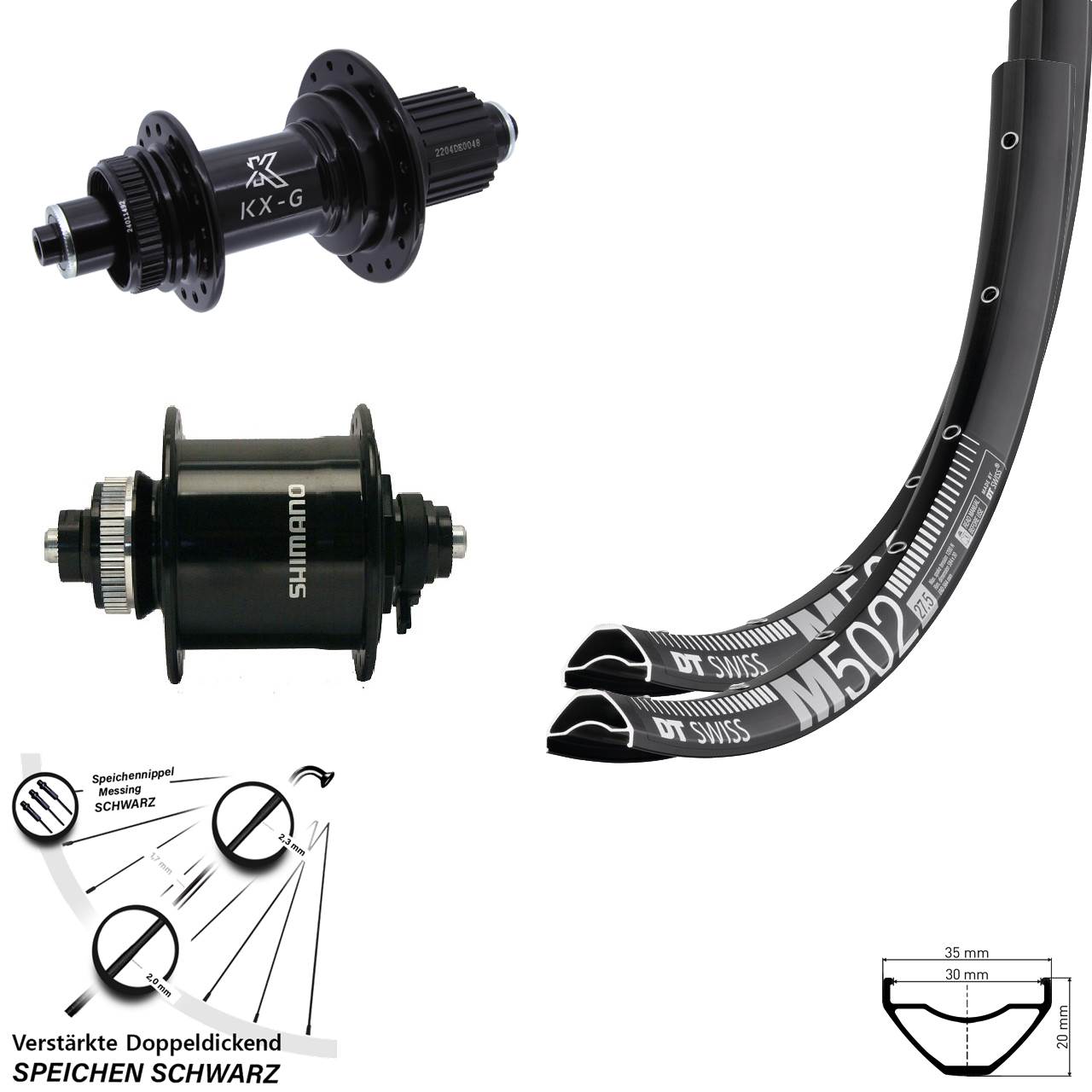 DT Swiss M502 KX-GS verstärkt Shimano DH-UR700 27,5 Zoll Disc Laufradsatz QR Micro Spline