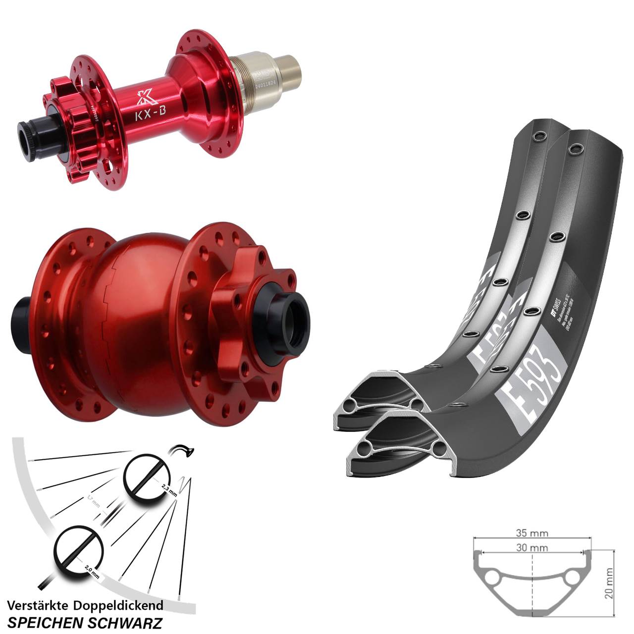DT Swiss E 593 KX-B rot SON 28 29 Zoll Laufradsatz 6-Loch 15x110 12x148 XD 11-12 fach