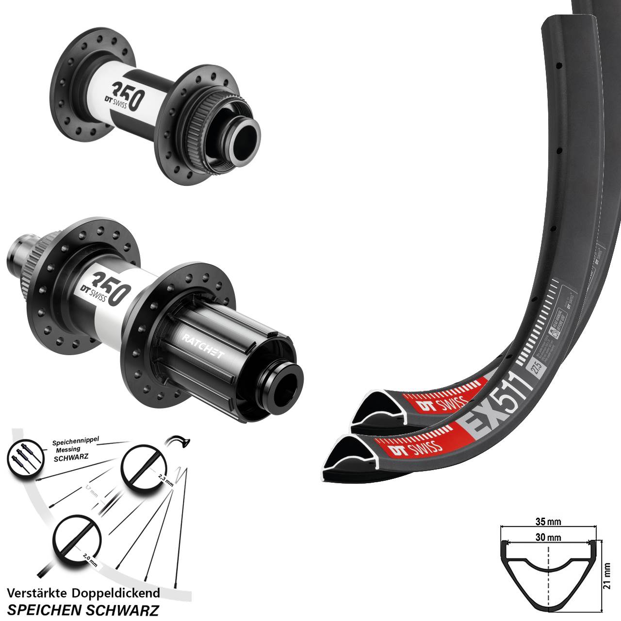 DT Swiss EX511-350 27,5 Zoll Laufradsatz Centerlock 15x100 12x142 8-11 fach HG