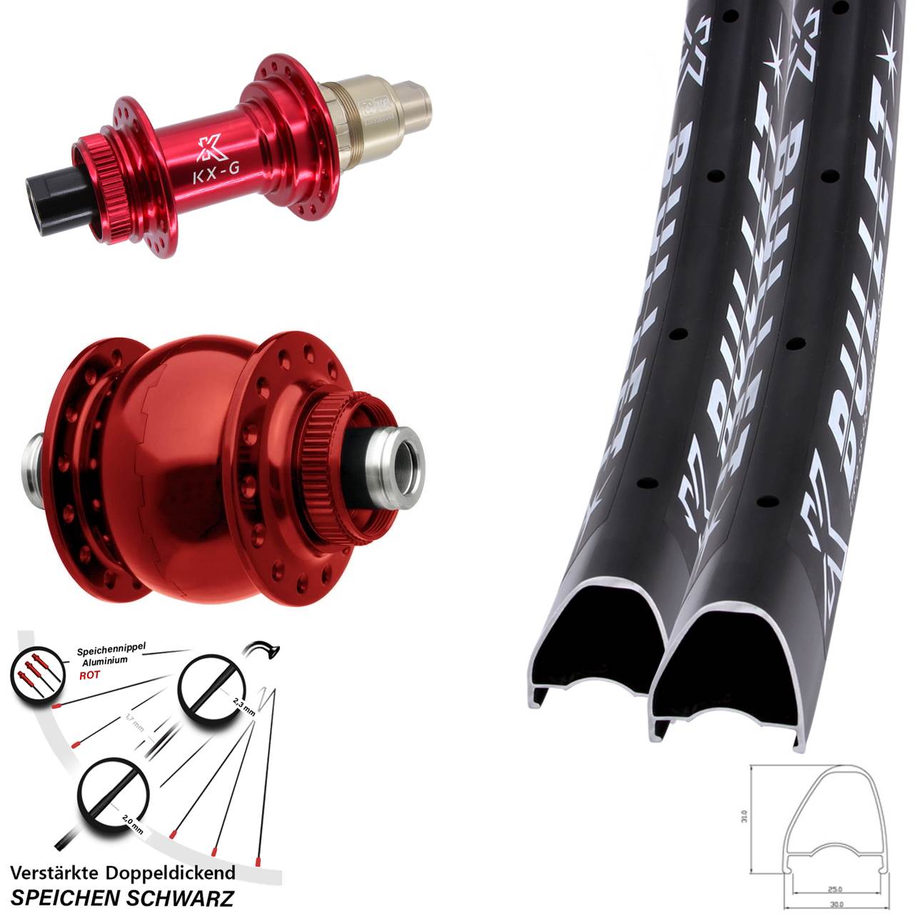Disc Laufrad-Satz 29 Zoll KX-G Bullet OS rot SON 28 XDR 11-12 fach 12x100/142