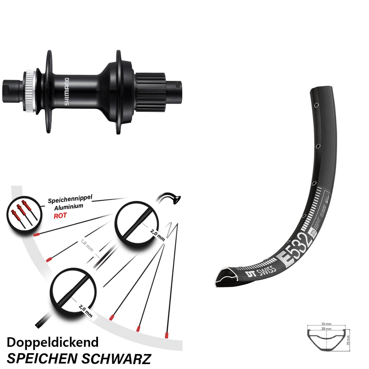 29 Zoll DT Swiss E532 Shimano FH-MT510-B Disc Laufrad 12x148 Micro Spline