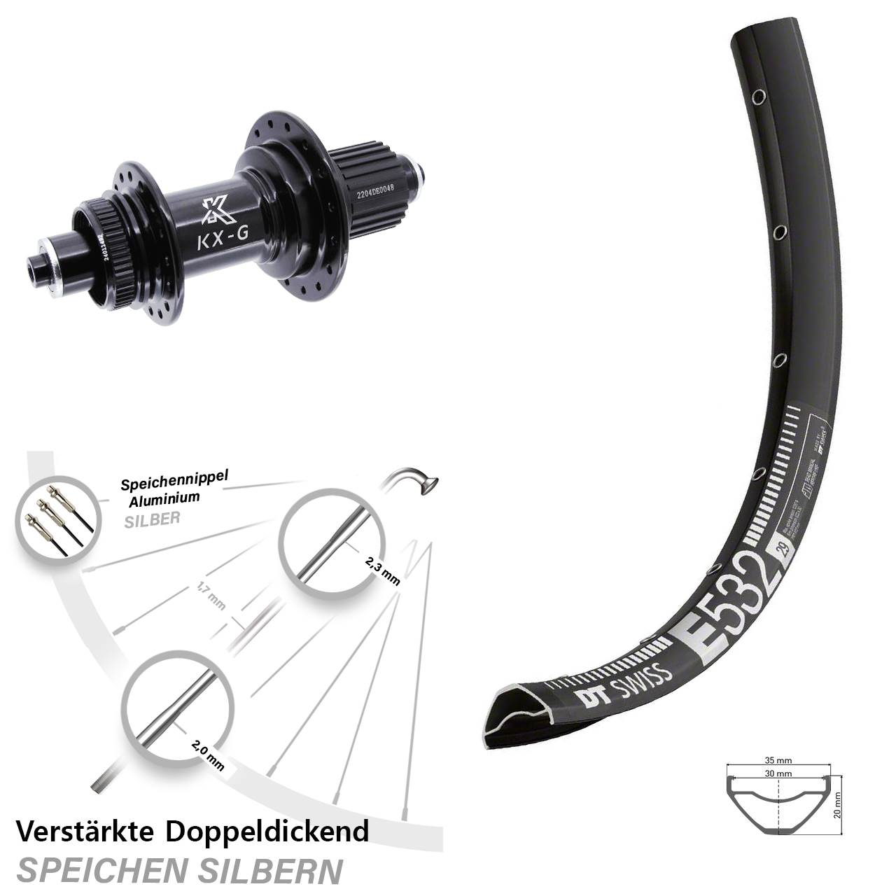 DT Swiss E532 KX-GS verstärkt 29 Zoll Disc Laufrad für Schnellspanner Shimano Micro Spline