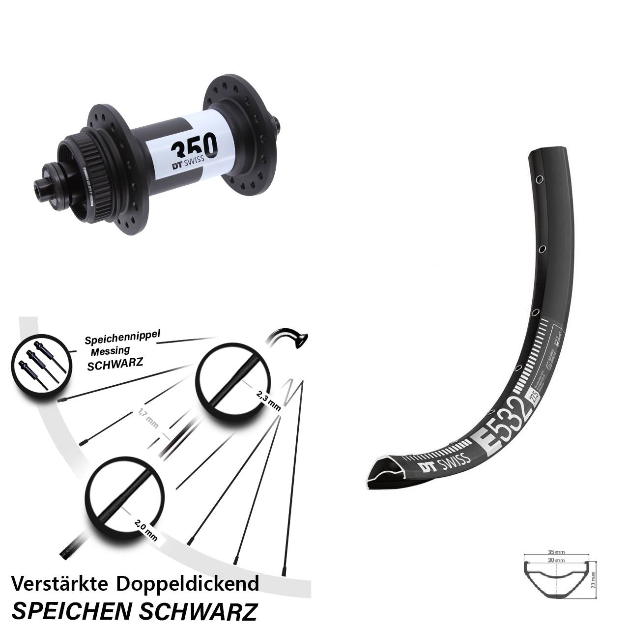 Centerlock Vorderrad 27,5 Zoll DT Swiss E 532-350 für Schnellspanner