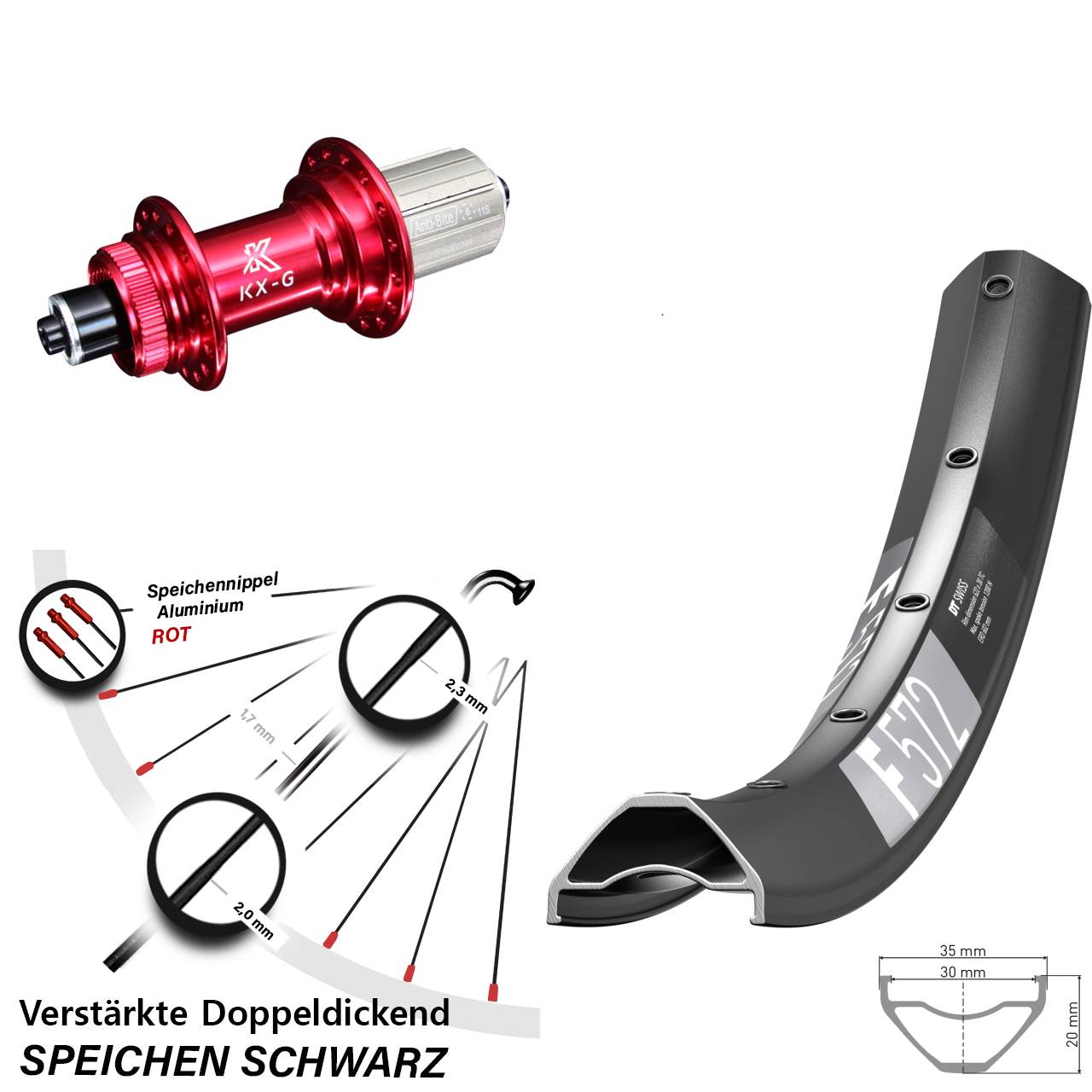 29 Zoll DT Swiss F 572 KX-G rot Disc Laufrad für Schnellspanner 8-12 fach