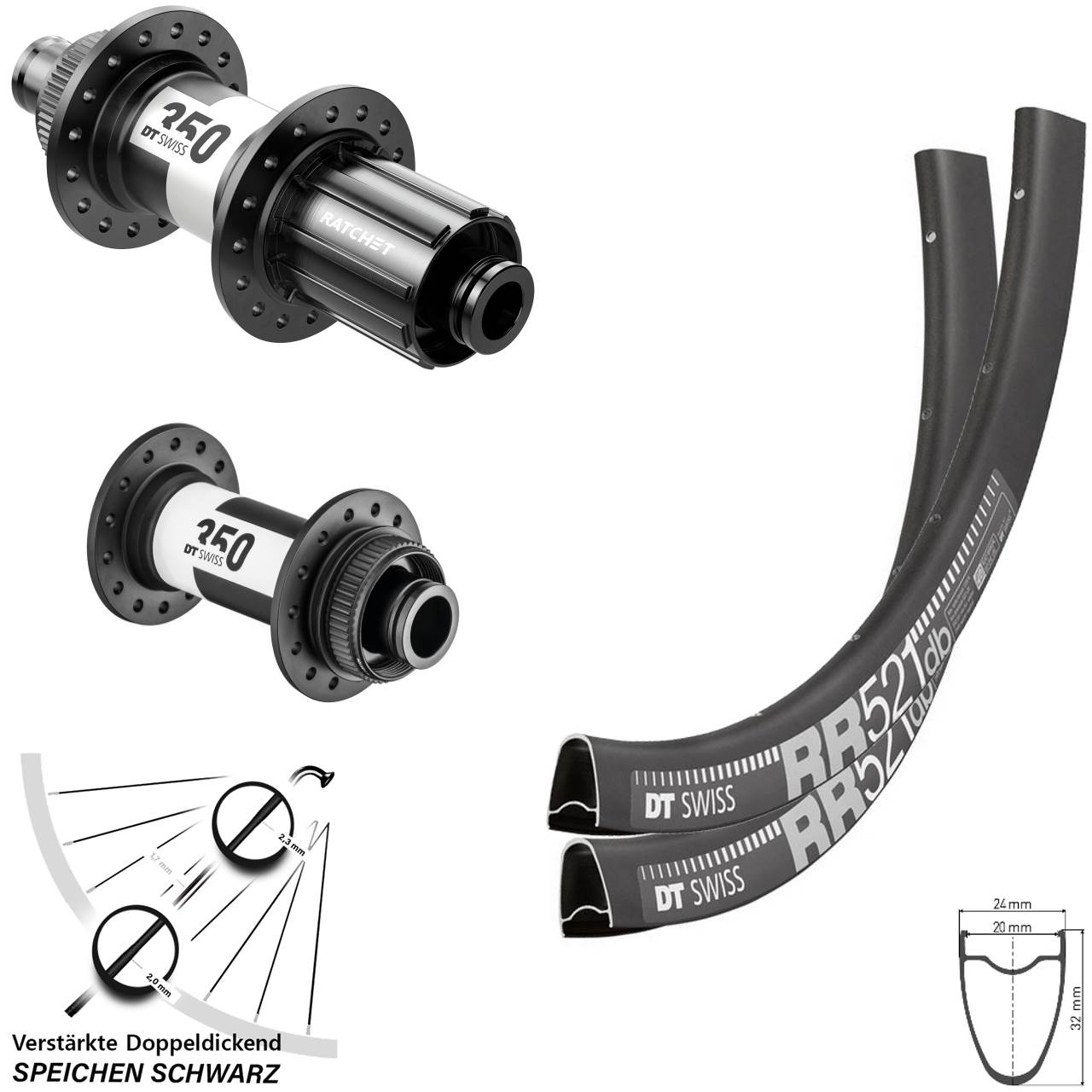 DT Swiss RR 521-350 28 Zoll Disc Laufrad-Satz 15x100 12x142 11-12 fach